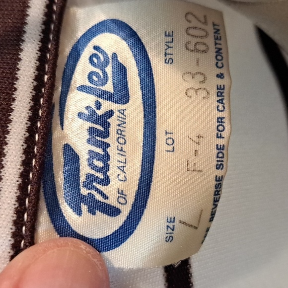 Vintage Frank-Lee of California Yellow & Brown Strip Knit Top W/Pointed Collar - Picture 5 of 6